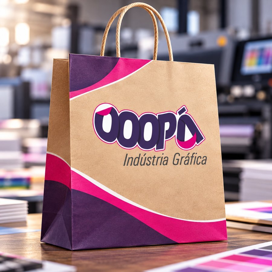 Sacola kraft personalizada OOOPA com alça de papel torcido